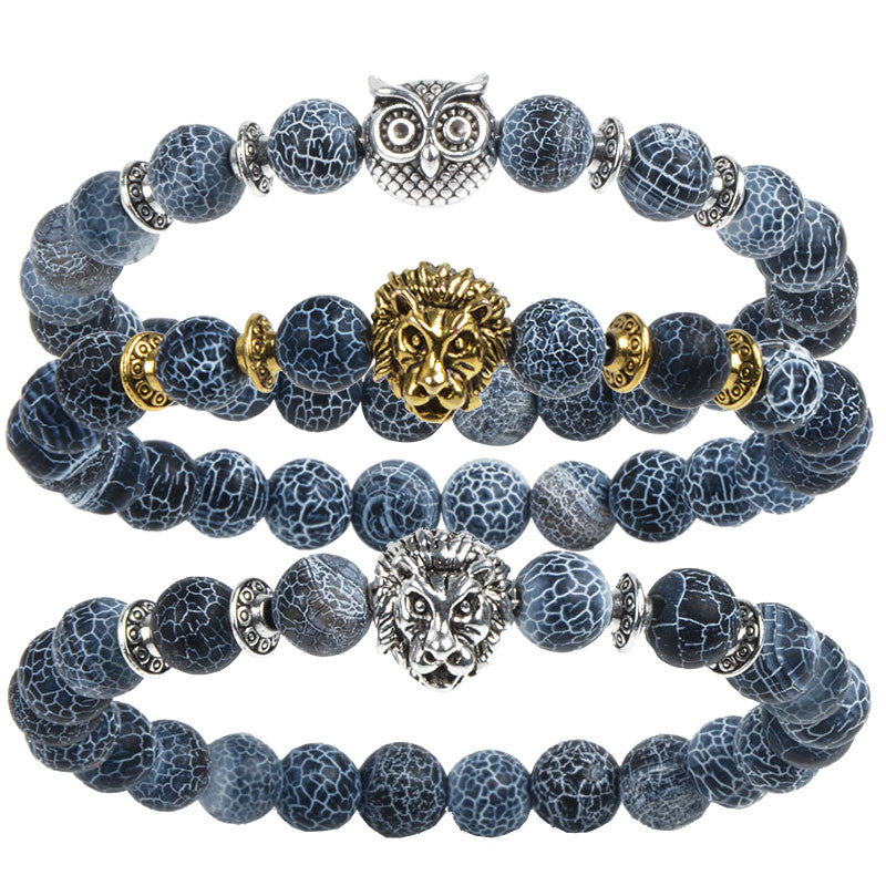 Leopard Tiger Eye, Lion Head, Owl Buddha, Charm Natural Stone Bracelet -  aleph-zero