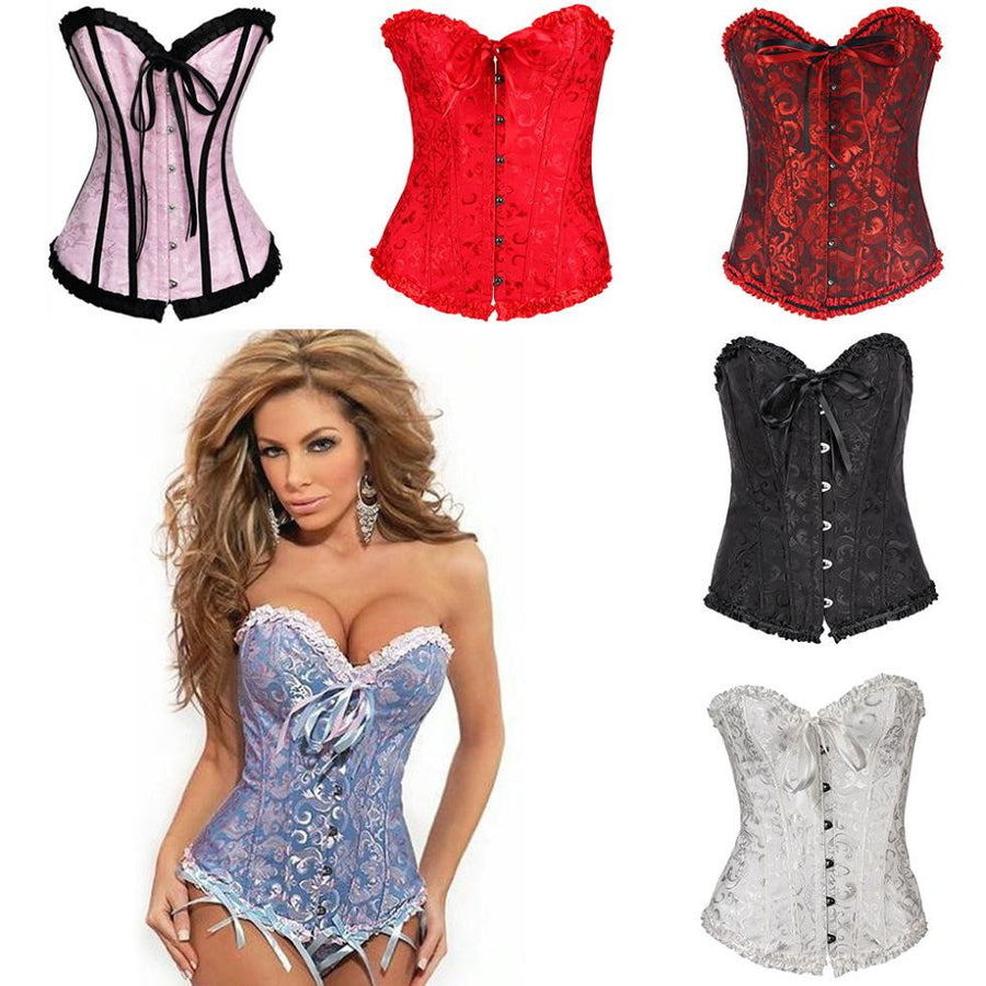 Women Sexy Satin Corset Brocade Floral Bustier Top Lace - aleph-zero